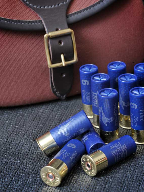 Shotgun cartridges and ammo bag